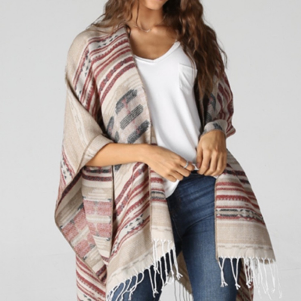Angie Fringed Aztec Shawl One Size Fits Most